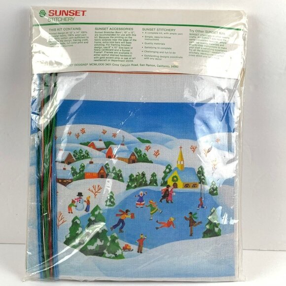 Sunset Stitchery Embroidery Kit 2101 Quilted Christmas Morn Snow Skaters Trees - Picture 5 of 5
